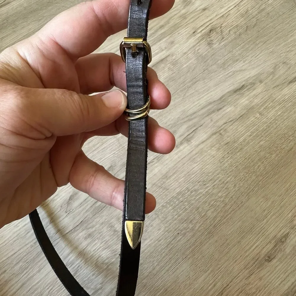 Black Leather Skinny Belt Silver Hardware & Tip Guard